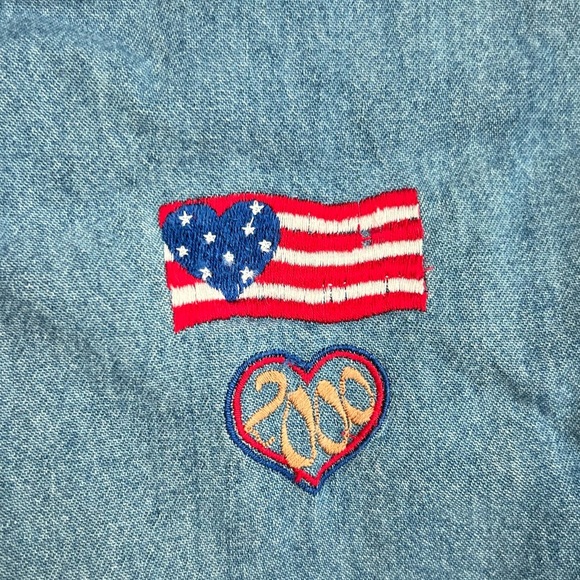 00s Denim Sleeveless 4th of July 2000 Button Up Shirt Embroidered Size M - Picture 3 of 6